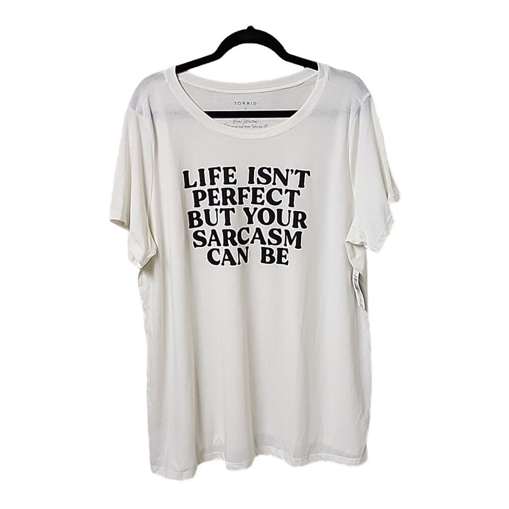 Torrid Everyday Tee Signature Jersey Life Isn't Perfect Ivory Graphic Size 2X